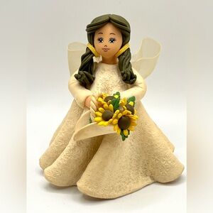 Pavilion Gift Kneeded Angel Collection Girl Figurine Basket Sunflowers Bouquet